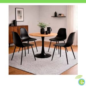 Juego de Comedor TUKASA Urban 4 Puestos Redondo 80 cm con Sillas Negro